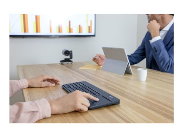 Logitech K400 Plus, Mini, Langaton, Langaton RF, QWERTY, Musta