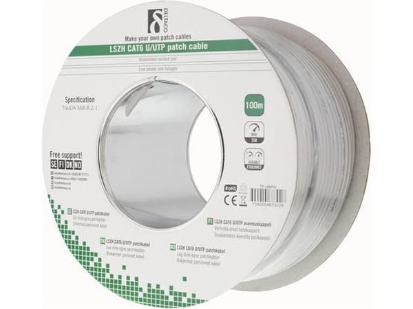 DELTACO TP-48PH - Bulkkabel - 100 m - UTP - CAT 6 - grå