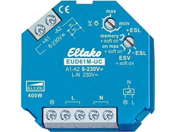 ELTAKO Multi-light dimmer 0-400W (R,L,C)8-230V AC/DC, boxmontering i PL-box45x55x18 mm