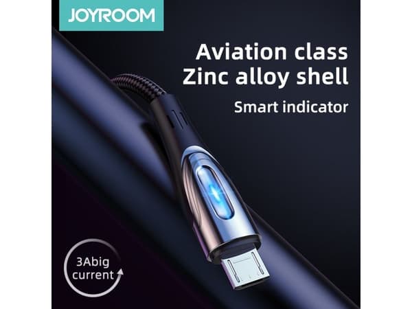 Joyroom Sharp Series S-M411 USB-A til micro USB 3A 2 m kabel med ladeindikator - svart
