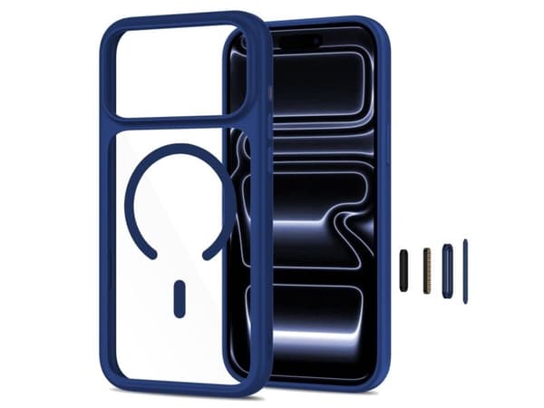 Tech-Protect MagOne MagSafe CC Case + Tempered Glass 2-Pack for iPhone 18 Pro Max / 17 Pro Max - Clear Navy Blue