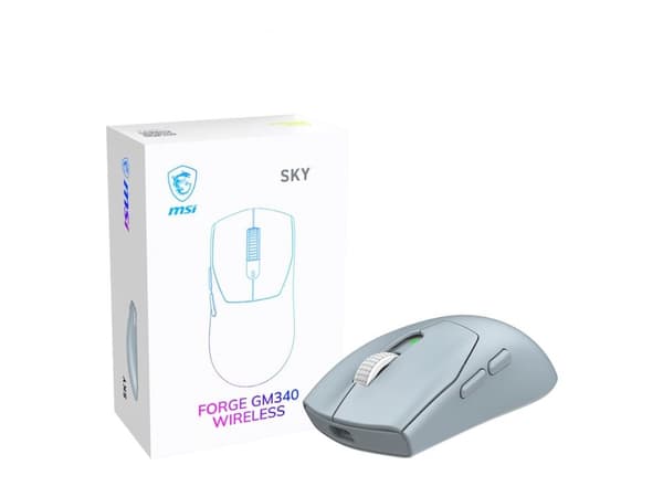 MSI Forge Gm340 Wireless Sky, Molempikätinen, Optinen, RF Wireless + Bluetooth, 12000 DPI, 1 ms, Vaaleansininen