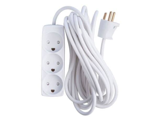 3-uttag med j och 5 meter kabel vit