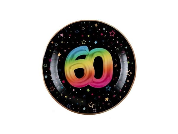 Svart och regnbåge papptallrik, 60 år