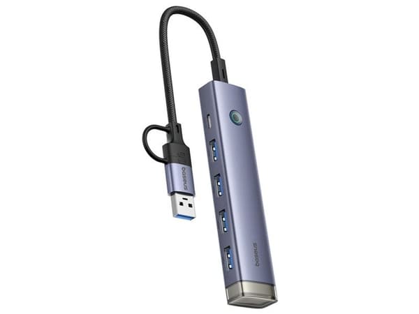 HUB USB Baseus Hub USB-A/USB-C Baseus UltraJoy Series 4xUSB-A 3.0 1xUSB-C 5V - szary