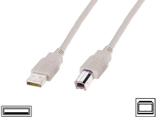 ASSMANN - USB-kabel - USB typ B (hane) till USB (hane) - USB 2.0 - 3 m - formpressad - beige