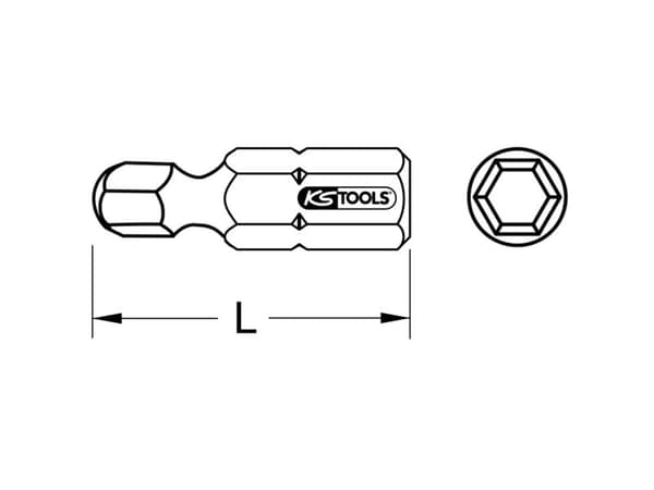 KS TOOLS 1/4" CLASSIC sekskantbits, 25mm, kulehode, 1/4", pakke med 5 (911.3725)