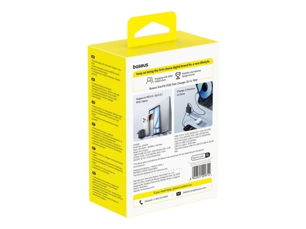 Baseus EnerFill FE22 nettlader 70 W, 2 x USB-C + USB-A – svart