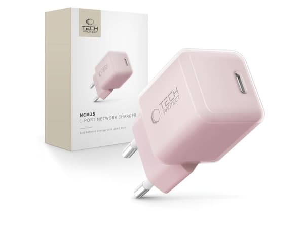 Tech-Protect NCM25 USB-C PD 25W väggladdare - Rosa