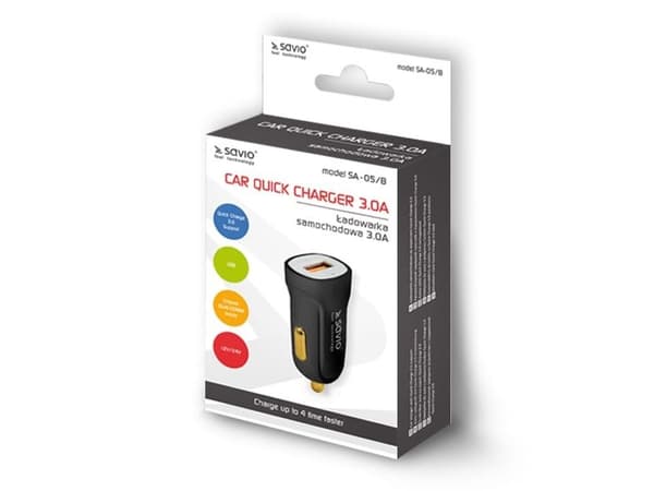 SAVIO SA-05/B - Bilstrømadapter - 3 A - QC 3.0 (USB) - svart