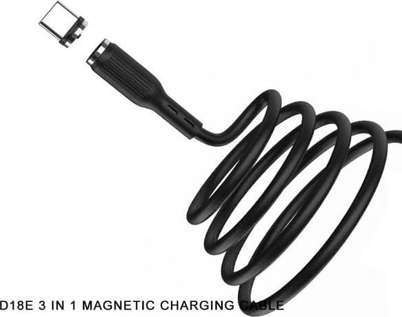 Denmen USB-A - USB-C + microUSB + Lightning kaapeli 1 m musta (29367)