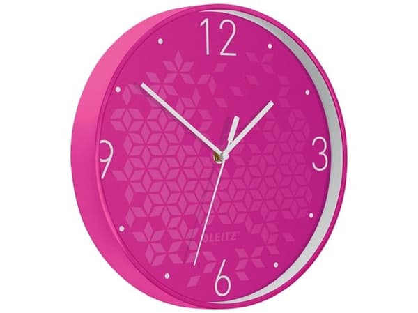 Leitz WOW - Klocka - kvarts - väggmonterbar - 29 cm - pink with geometric pattern