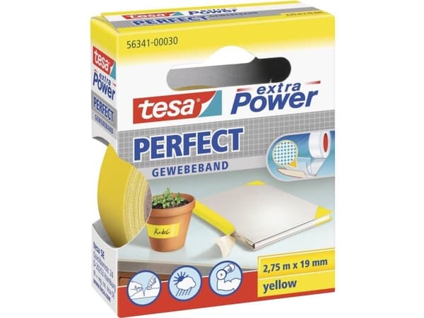 Tesa extra Power Perfect - Tygtejp - 19 mm x 2.75 m - gul