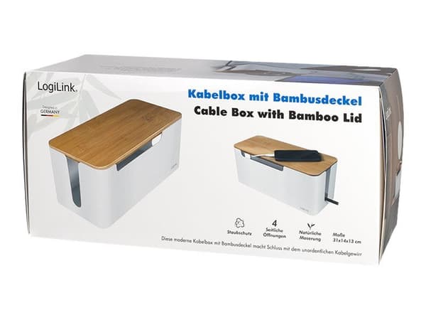 LogiLink - Kabelfördelare - med bambulock - bambu, vit