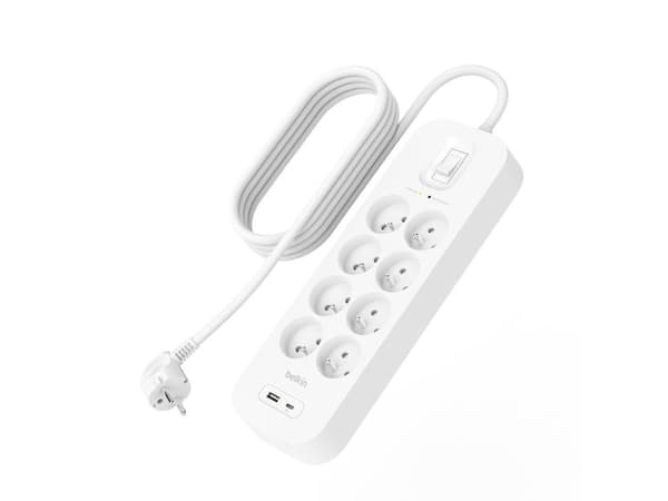 Belkin Power Strip SurgePlus Surge Protector 8xFR 1xUSB-A 1xUSB-C 900J 2M