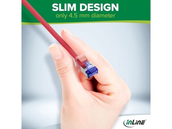 InLine patchkabel Slim Cat.6A, S/FTP, TPE (LSZH), fleksibel, PoE, rosa, 1,5 m (74914M)