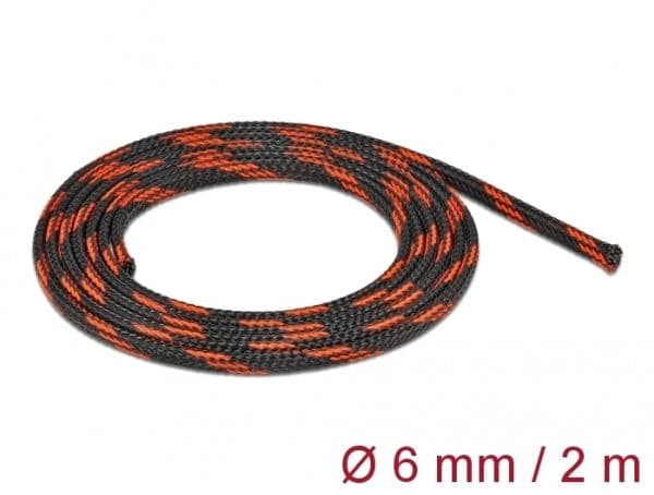 Delock - Flätad ärm - sträckbar - 2 m - svart, röd
