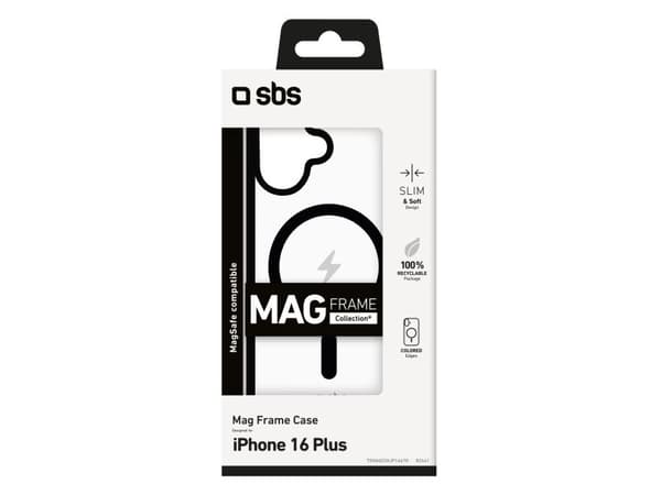SBS Mag frame, Suojus, Apple, iPhone 16 Plus, 17 cm (6.7"), musta, Läpinäkyvä