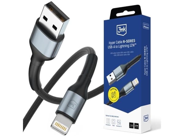 USB-kaapeli 3MK USB-A - Lightning 1 m musta (3MK17471)