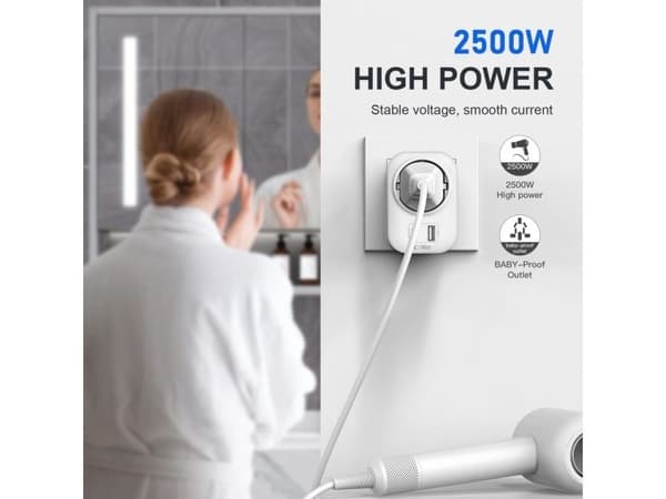 Tech-Protect TA100 UK-adapter - vit