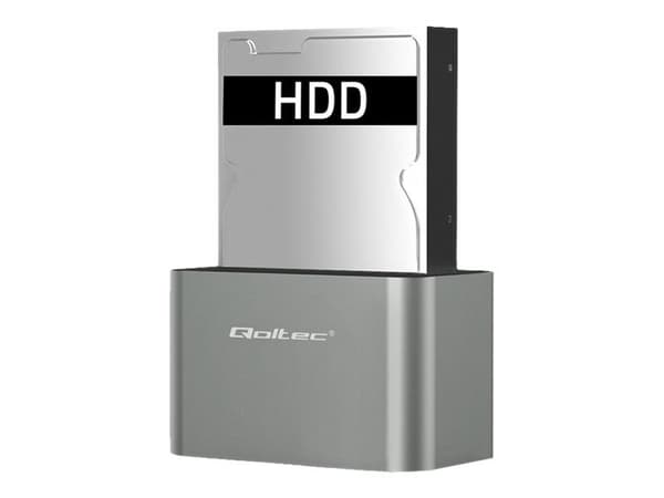 Qoltec - HDD-dokkestasjon - brønner: 1 - 2.5", 3.5" - SATA - USB 3.0 - sølv