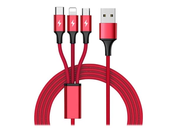 UNITEK C4049RD, 1,2 m, USB A, USB C/Micro-USB B/Lightning, Punainen