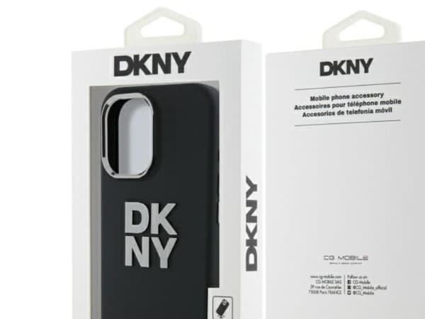 DKNY Liquid Silicone Metal Logo iPhone 16 Case - Black