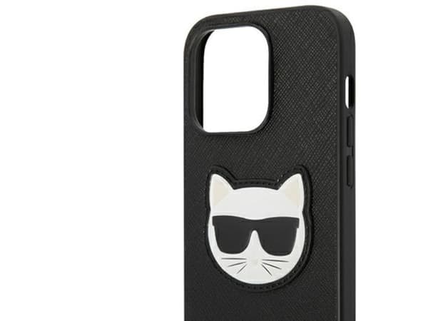Karl Lagerfeld Saffiano Choupette Head patch-deksel til iPhone 14 Pro Max - svart