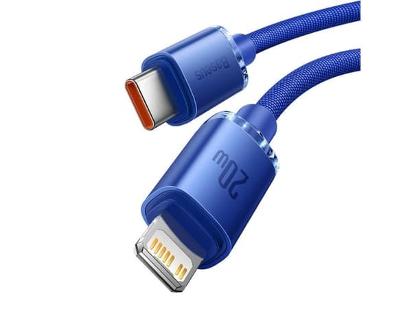 Baseus Crystal Shine USB-C til Lightning-kabel, 20W PD, 2 m – blå