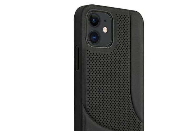Mercedes perforert lærdeksel til iPhone 12 mini - Svart