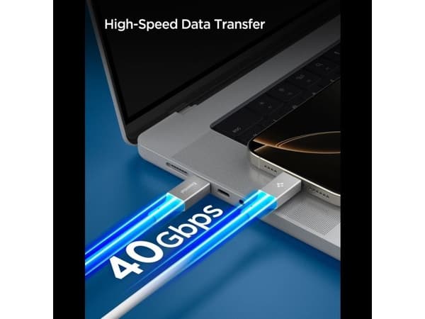Spigen Essential EB24012CC, 1,2 m, USB C, USB C, USB4 Gen 3x2, 40 Gbit/s, Valkoinen