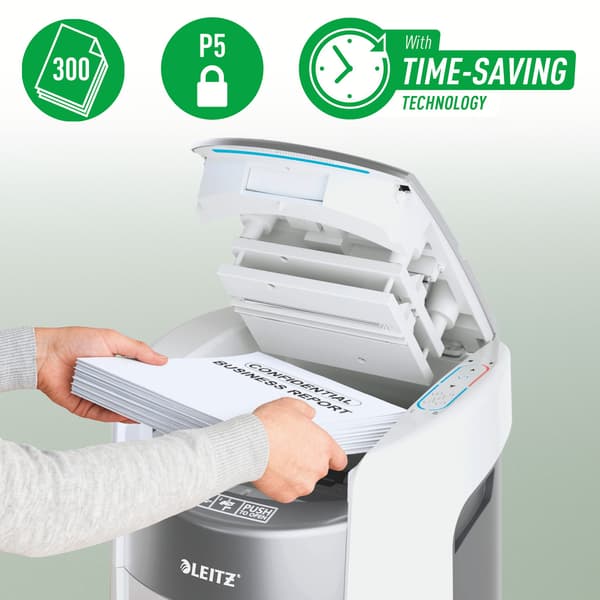 Leitz IQ OptiMax Autofeed Office 300 makulator mikromakulering P5 Hvid