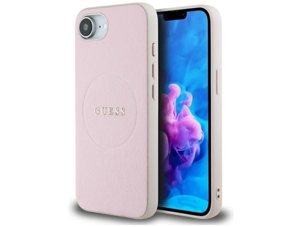 Guess Grained Ring MagSafe-skal för iPhone 16e (rosa)