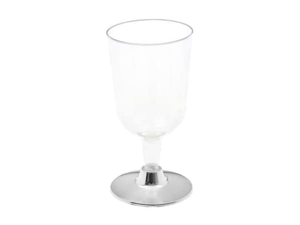 Klart plastvinglas med silverfot, 6 st