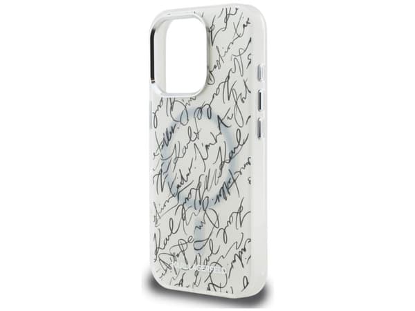 Karl Lagerfeld IML Karl Script Pattern MagSafe-skal för iPhone 16 Pro Max - vit