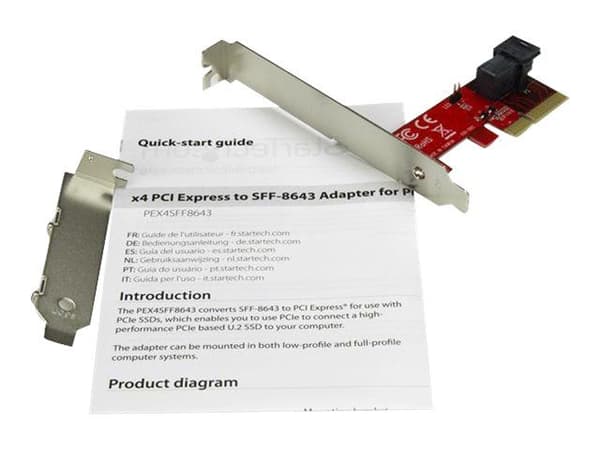 StarTech.com PEX4SFF8643, PCIe, U.2, Full-height / Low-profile, PCIe 3.0, Punainen, 5 - 50 °C