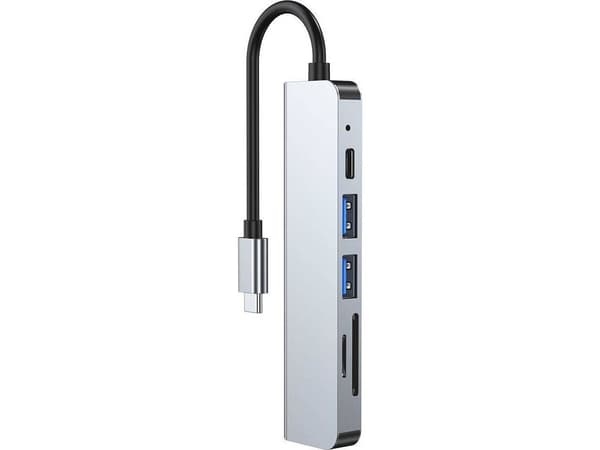 HUB Tech-Protect V4 6-i-1 USB-C til USB-A 3.0/USB-A 2.0/USB-C/HDMI/micro SD/TF/SD-kortleser - grå