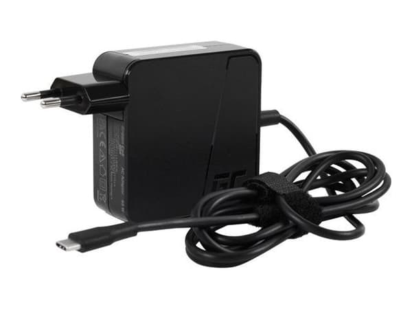 Green Cell - USB-C-strømadapter - 65 watt - 1.7 m kabel - svart
