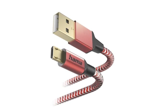Hama Reflective, 1,5 m, USB A, Micro-USB B, USB 2.0, 0,48 Gbit/s, Rød