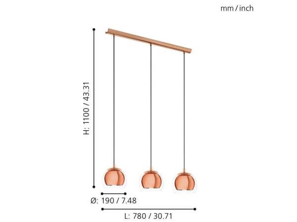 Rocamar långbord 3L, koppar/klar