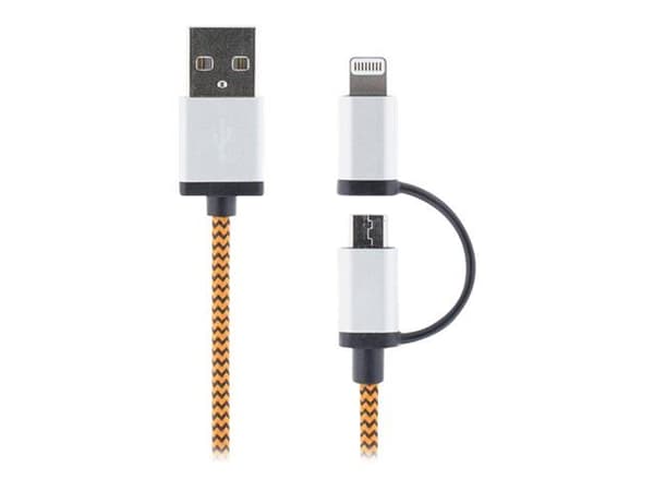 Streetz IPLH-241 - Data-/strømkabel - USB hann til Micro-USB type B, Lightning hann - 1 m - oransje