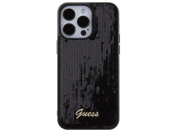 Guess Sequin Script metallskal till iPhone 15 Pro Max - svart