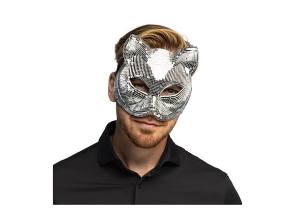 Silverfärgad diskommask för katt