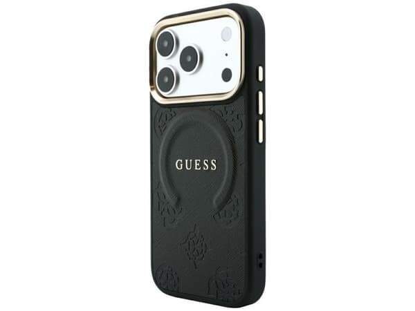 Guess Saffiano Peony &amp; Ring MagSafe case for iPhone 17 Pro / 18 Pro - black