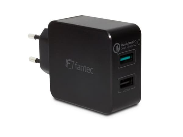 FANTEC QC3-A21 - Strömadapter - 30 Watt - QC 3.0 - 2 utdatakontakter (USB typ A)