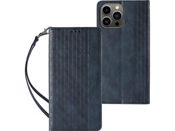 Magnetrem-deksel til iPhone 14 Pro Max - flip wallet mini-lanyard - blå