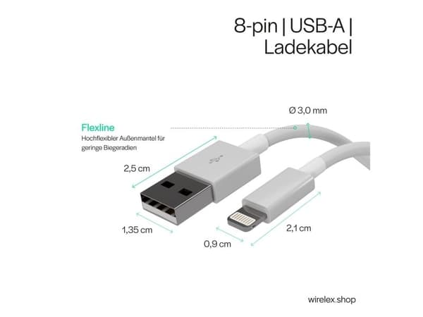 S/CONN maximum connectivity FL31-12043, 2 m, Lightning, USB A, Hankjønn, Hankjønn, Hvit