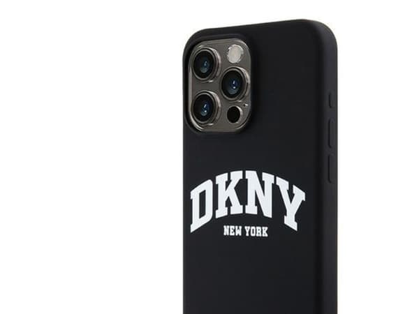 DKNY Liquid Silicone White Printed Logo MagSafe iPhone 14 Pro Max Case - Black