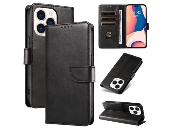 Läderbokfodral till iPhone 16 Pro Max svart
