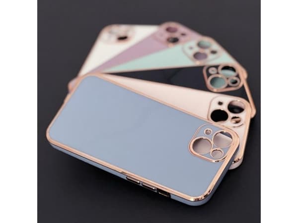 Lighting Color Case-deksel til iPhone 12 Pro Max, geldeksel med gullramme, blå